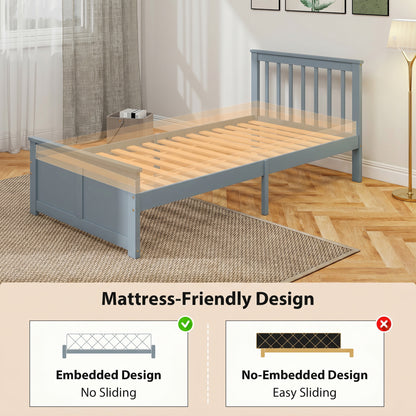 HOMCOM Pine Storage Bed, 3ft Single Solid Wooden Bed Frame with Drawers, Headboard, Wood Slat Support, Grey