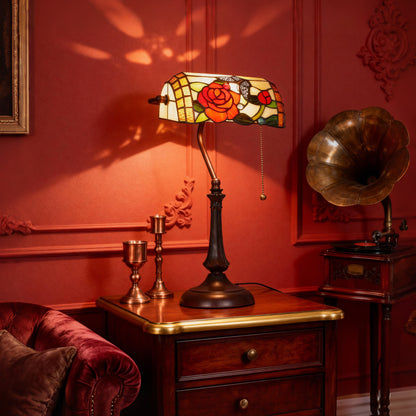 HOMCOM Tiffany-Style Rose and Butterfly Table Lamp - Multi