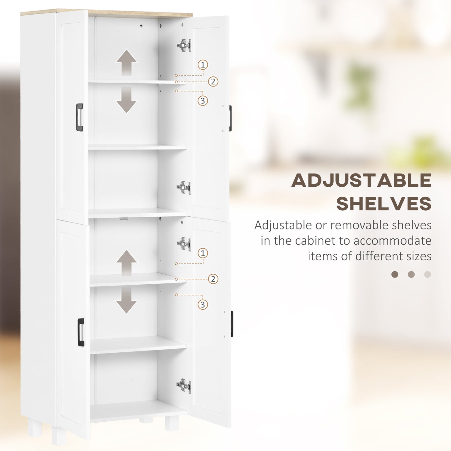 HOMCOM Freestanding Kitchen Cupboard, 4-Door Storage Cabinet Organizer with Adjustable Shelves White Embossed Wood Grain