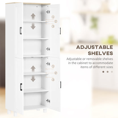 HOMCOM Freestanding Kitchen Cupboard, 4-Door Storage Cabinet Organizer with Adjustable Shelves White Embossed Wood Grain