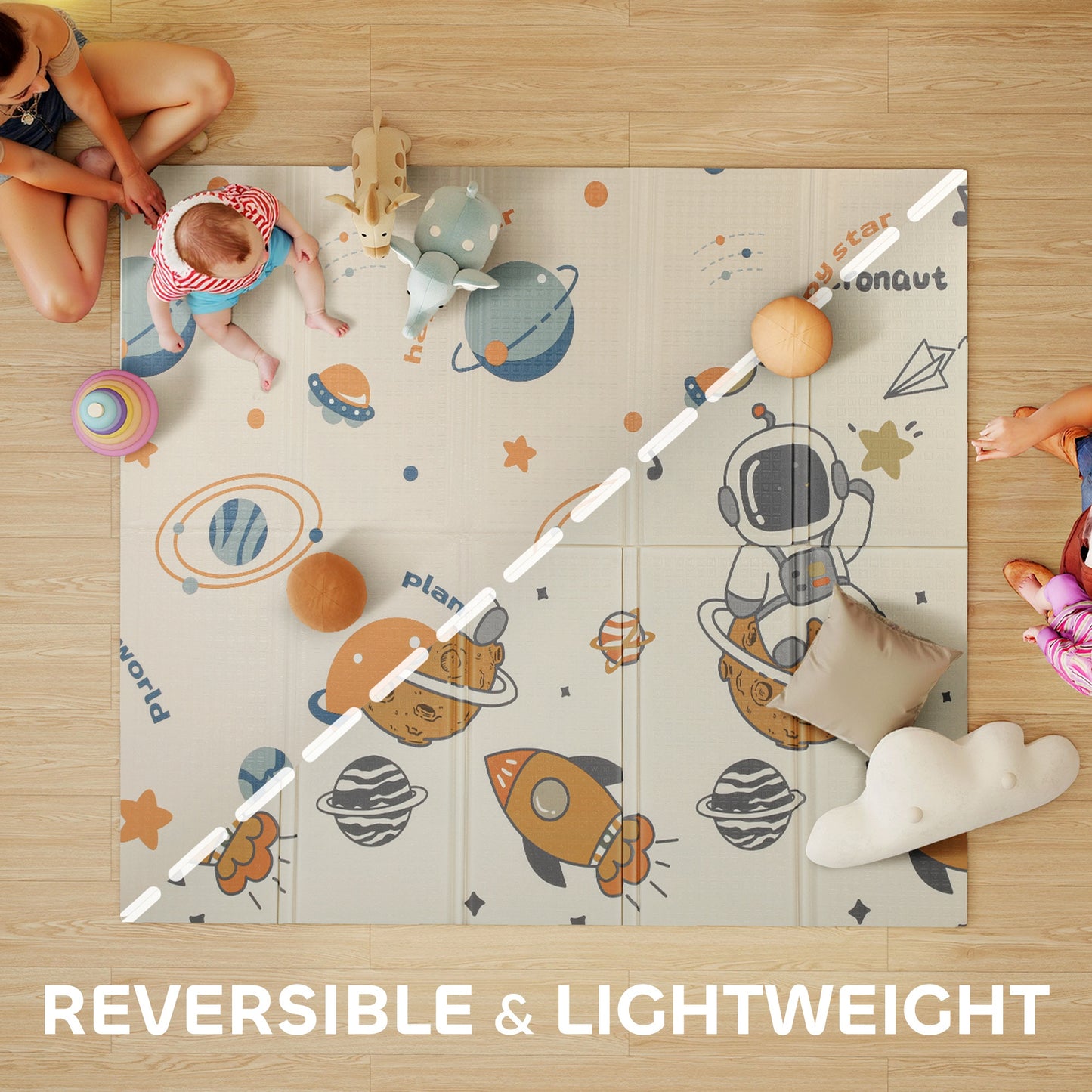 AIYAPLAY Baby Play Mat, Double Sideded Foldable Kids Crawling Mat, Reversible & Waterproof, Astronaut and Planet--ChewyGames-ChewyGames