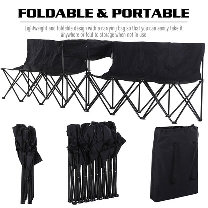 Outsunny 6 Seat Folding Sports Bench Portable Sports Team Bench Spectator Chair with Cooler Bag and Carrying Bag for Outdoor Picnic Camping - Black