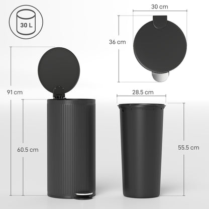 HOMCOM Kitchen Bin, 30 Litre Pedal Rubbish Bin with Removable Bucket, Black--ChewyGames-ChewyGames