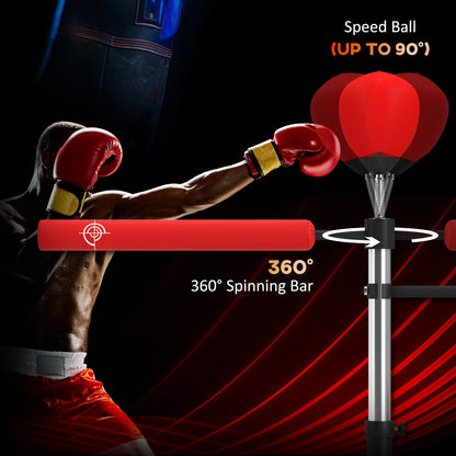 HOMCOM 4-in-1 Boxing Punching Bag, Freestanding with 2 Speed Bals, 360° Reflex Bar, 160-230cm Adjustable Height, Red--ChewyGames-ChewyGames
