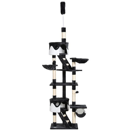 PawHut Floor-to-Ceiling Cat Tree for Indoor Cats, 240-260cm Adjustable Cat Tree - White
