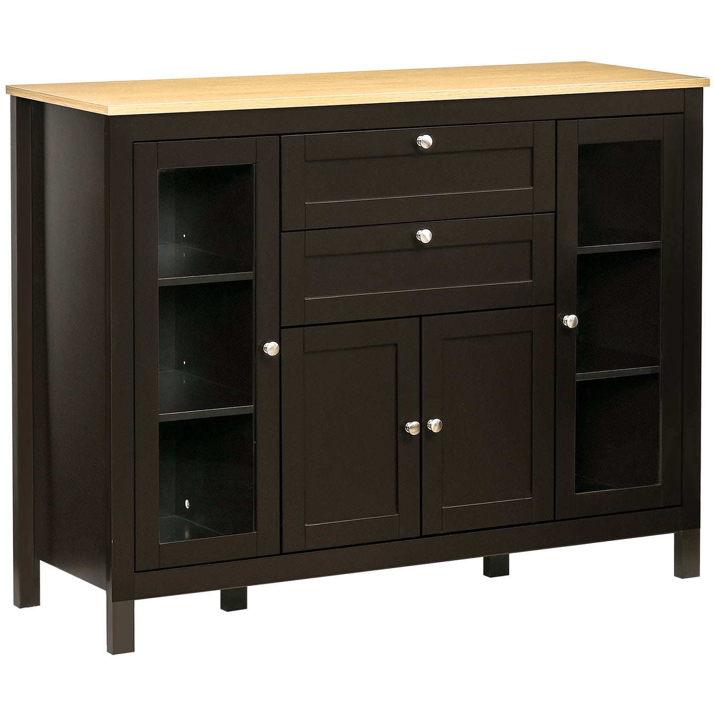 HOMCOM Modern Storage Cabinet, Sideboard with Oak Top, 4 Doors, 2 Drawers and 5 Adjustable Shelves, Black Brown