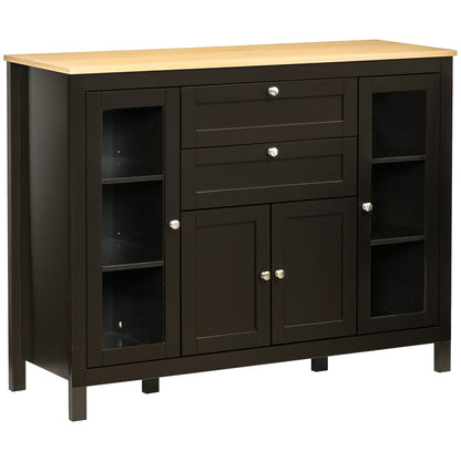 HOMCOM Modern Storage Cabinet, Sideboard with Oak Top, 4 Doors, 2 Drawers and 5 Adjustable Shelves, Black Brown