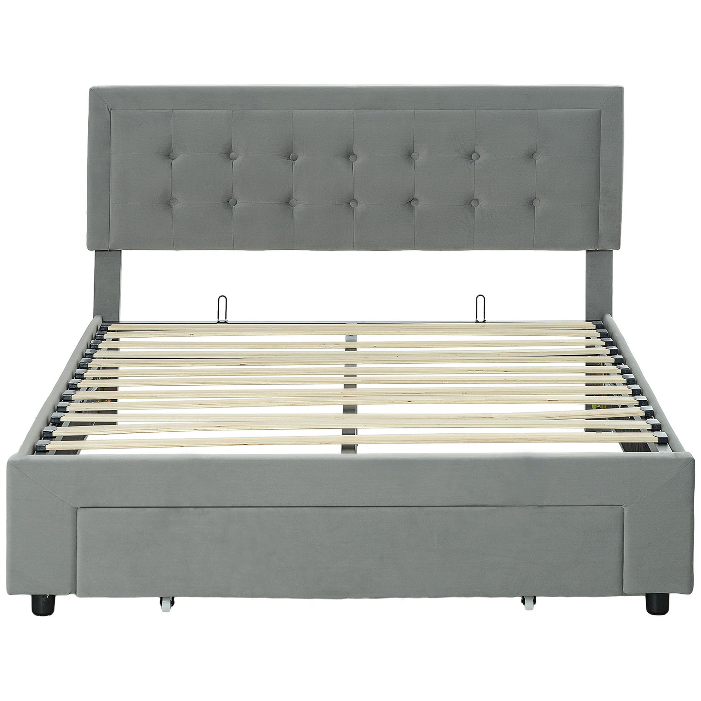 HOMCOM Double Ottoman Bed Frame, with Front Drawer Grey