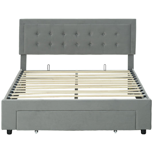 HOMCOM Double Ottoman Bed Frame, with Front Drawer Grey