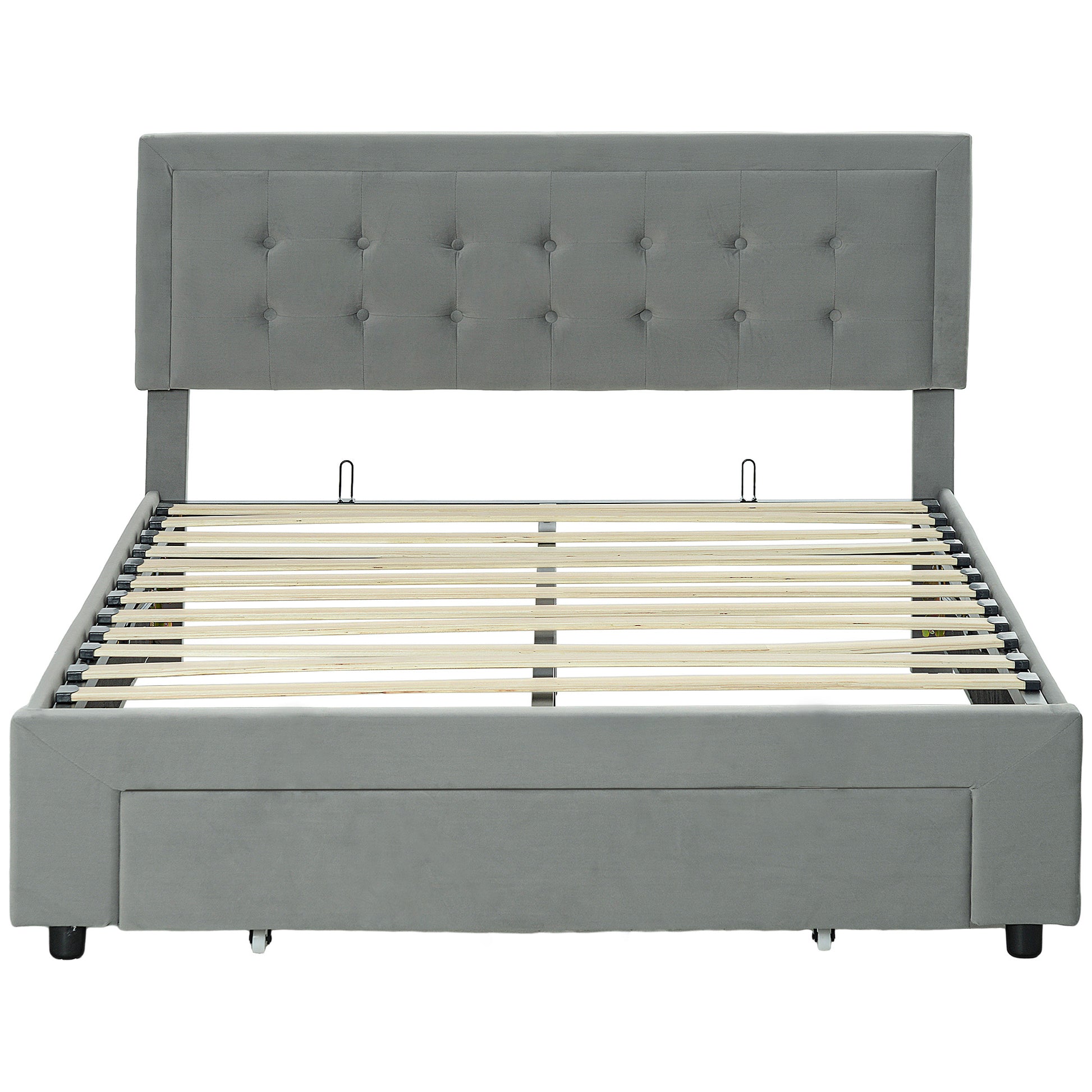 HOMCOM Double Size Ottoman Bed Frame 140W x 193.5D x 95Hcm with Front Drawer - Grey--ChewyGames-ChewyGames