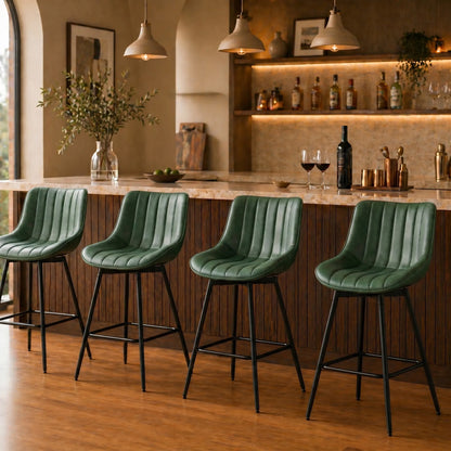 HOMCOM Set of 2 PU Leather Swivel Bar Stools - Dark Green