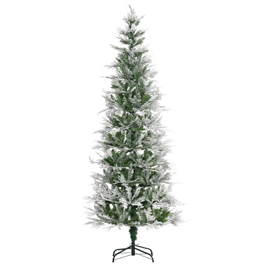 HOMCOM 7 Ft Pencil Snow Flocked Artificial Christmas Tree with Realistic Cypress Branches, Auto Open, Green-Artificial Trees-ChewyGames-ChewyGames