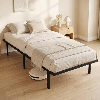 HOMCOM 3ft Single Bed Frame with Underbed Storage, Metal Platform Bed Frame with Steel Slat Support, No Box Spring Needed