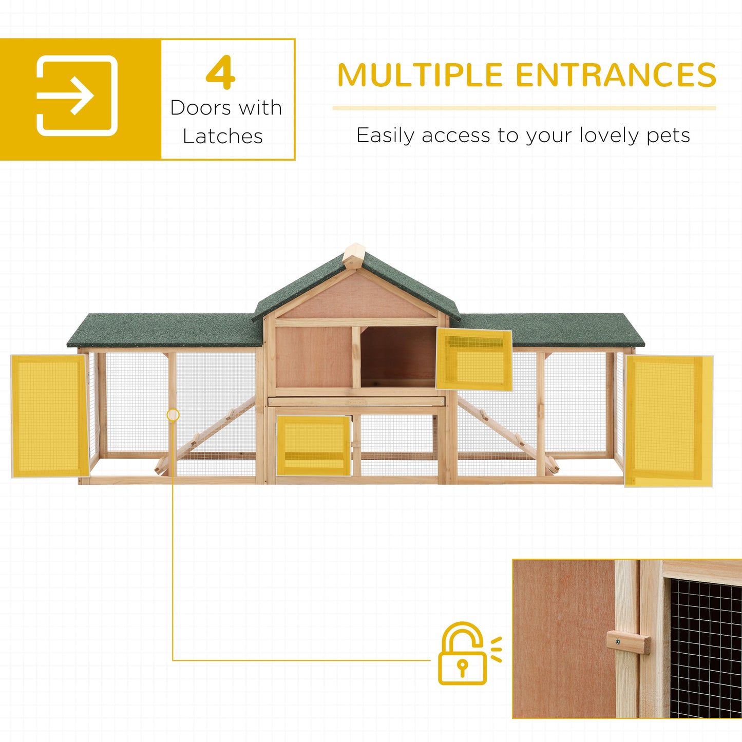 PawHut Wooden Rabbit Hutch 2-Storey with Run Outdoor Bunny Guinea Pig, Natural Wood