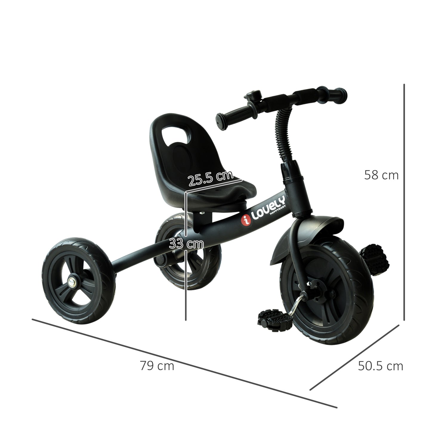 HOMCOM Baby Trike, Toddler Tricycle with Adjustable Seat, Children Ride on Toys 3 Wheels Bike with Bell for Kids 1.5-4 Years, Black