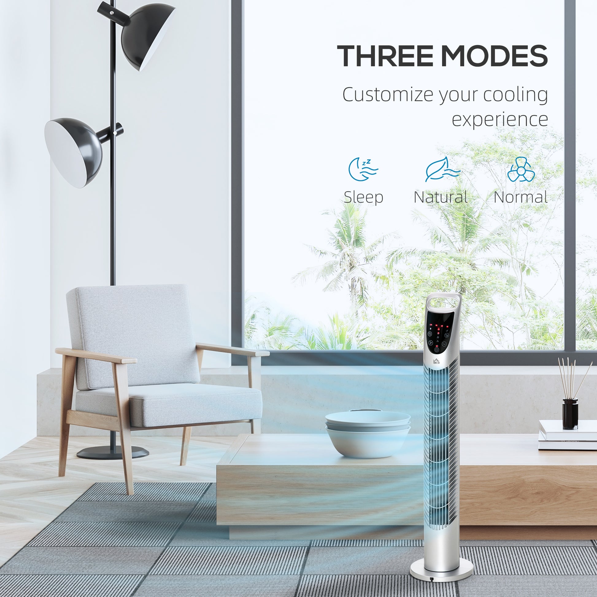 HOMCOM 31 Inch Bladeless Oscillating Tower Fan with 70° Oscillation, Remote Control, 7.5H Timer, 3 Speed 3 Modes, Electric Floor Standing Cooling Fan for Home Bedroom Office, Silver--ChewyGames-ChewyGames