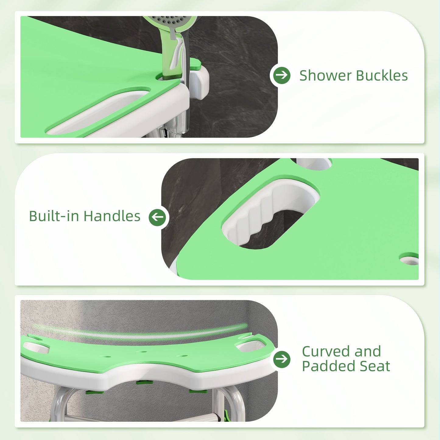 HOMCOM 39-51.5cm 'U' Seat Padded Shower Stool - Green