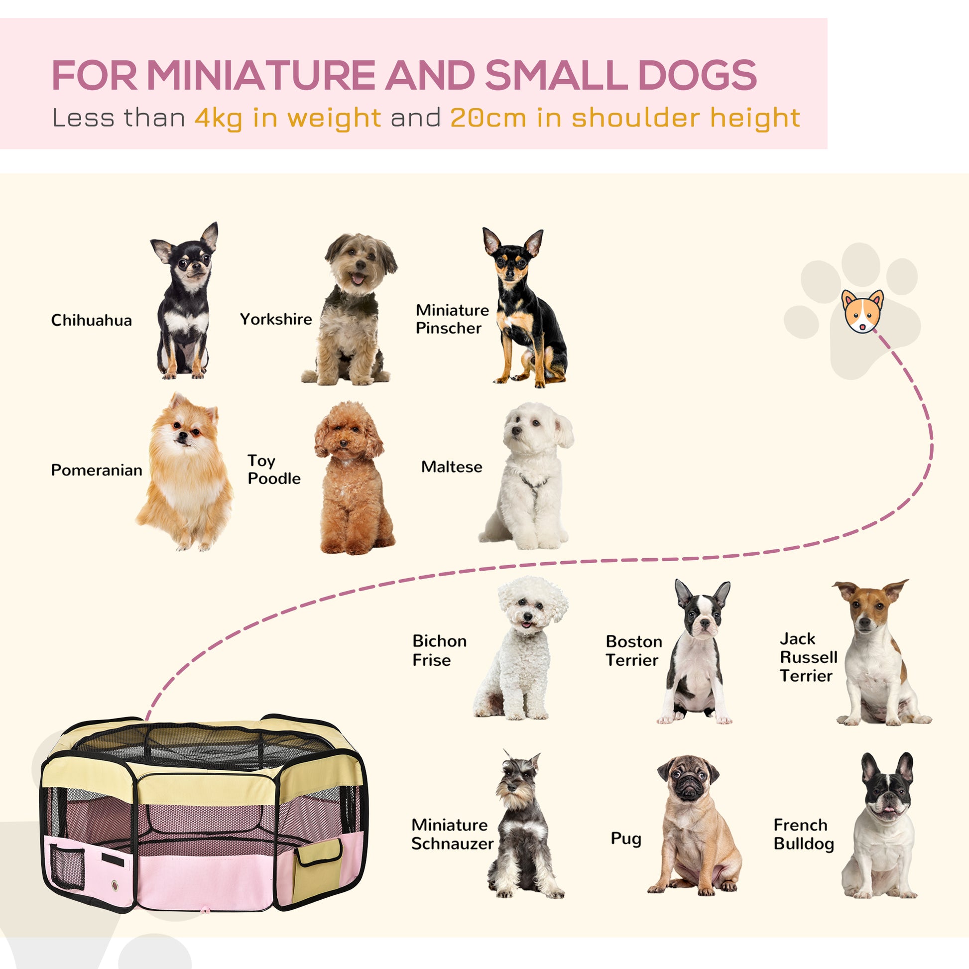PawHut Fabric Pet Whelping Box Dog Cat Puppy Playpen Rabbit Guinea Pig Play Pen in Pink With Carry Bag Small Dia 90 x 41Hcm--ChewyGames-ChewyGames