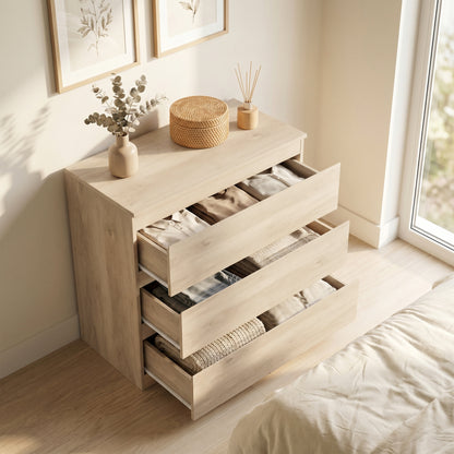 HOMCOM 3-Drawer Storage Organiser Unit, Chest of Drawers for Bedroom, Living Room, 80 x 39 x 73cm, Oak