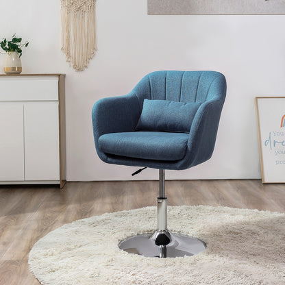 HOMCOM Swivel Accent Chair, Linen Fabric Tub Vanity Chair, Modern Armchair with Adjustable Height and Lumbar Support for Living Room Bedroom Salon Make up Room Dressing Table, Blue