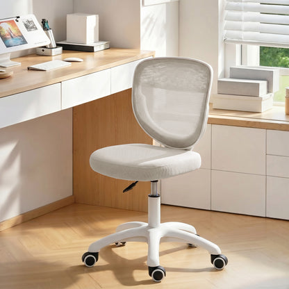 HOMCOM Office Chair, Armless Computer Desk Chair with Breathable Mesh, Adjustable Height, Swivel Wheels, Grey