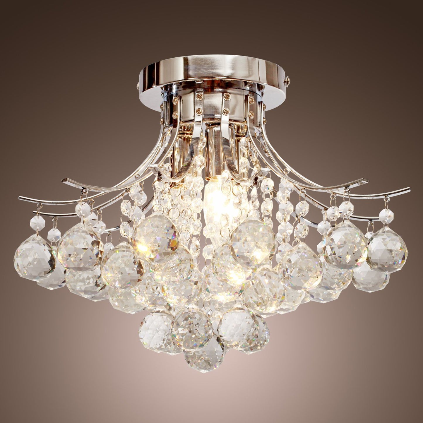 HOMCOM Crystal Chandeliers, 40cm K9 Droplets Ceiling Light with 3 E14 Bulb Base, Pendant Lights for Living Room, Bedroom, Dining Room, Hallway, Kitchen