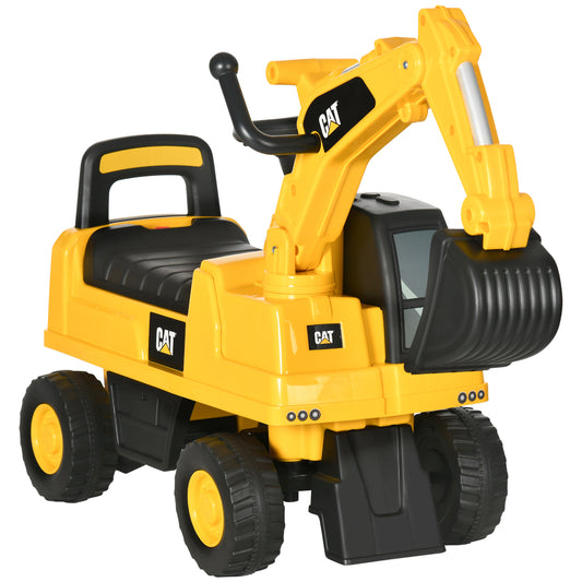 HOMCOM CAT Licensed Kids Ride on Digger Toddler Pretend Construction Play Toy Foot-To-Floor Ride-On Toy w/ Manual Shovel, Horn, Hidden Storage, for Ages 1-3 Years--ChewyGames-ChewyGames