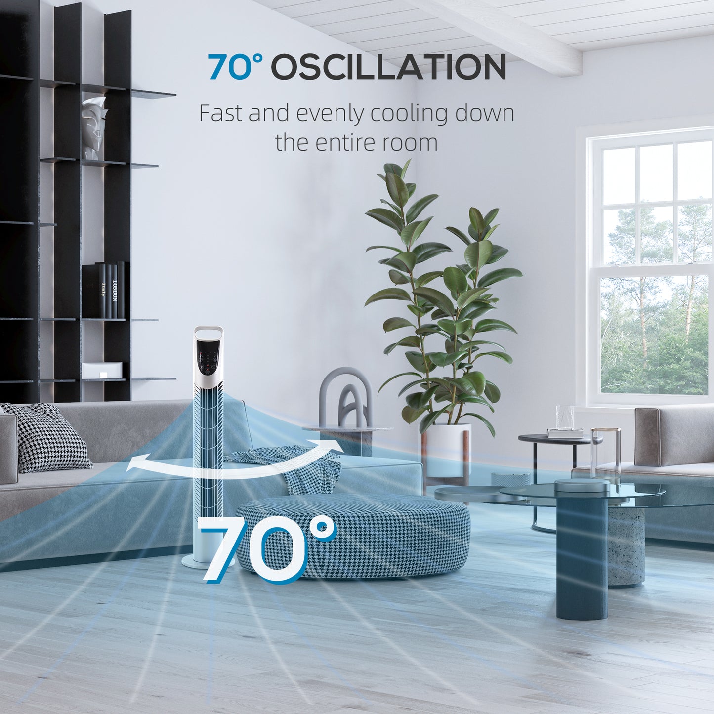 HOMCOM 31 Inch Bladeless Oscillating Tower Fan with 70° Oscillation, Remote Control, 7.5H Timer, 3 Speed 3 Modes, Electric Floor Standing Cooling Fan for Home Bedroom Office, Silver--ChewyGames-ChewyGames
