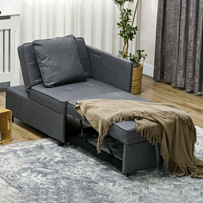 HOMCOM Convertible Single Sofa Bed, 3-in-1 Multi-Functional Sleeper Chair Bed with Magazine Pocket, Grey
