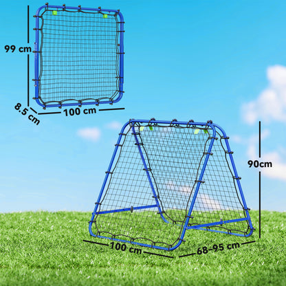 HOMCOM Double Sided Football Rebounder Net, Football Rebound Goal with Five Adjustable Angles, Blue