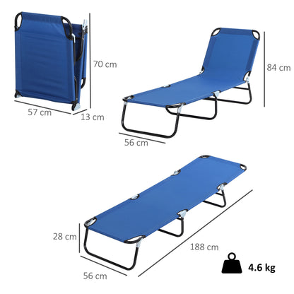 Outsunny Foldable Sun Lounger with 5-Position Adjustable Backrest, Outdoor Portable Recliner Chaise Lounge Chair with Oxford Fabric for Patio, Beach, Garden, Camping, Blue