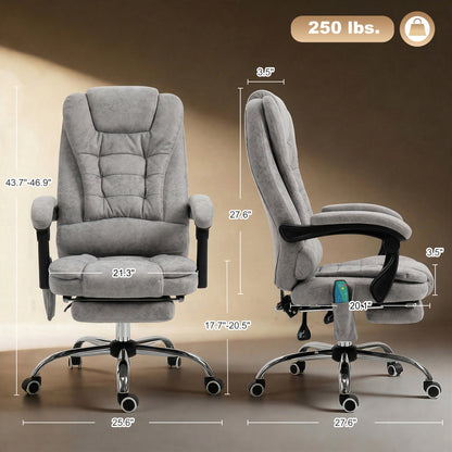 Vinsetto Heated 6 Points Vibration Massage Executive Office Chair, Adjustable Swivel Ergonomic High Back Desk Chair Recliner with Footrest, Grey