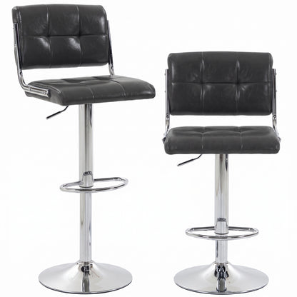 HOMCOM Bar Stools Modern PU Leather Adjustable Breakfast Bar Stools Backrest Set of 2 Grey