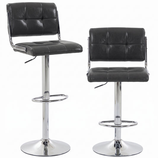 HOMCOM Bar Stools Modern PU Leather Adjustable Breakfast Bar Stools Backrest Set of 2 Grey