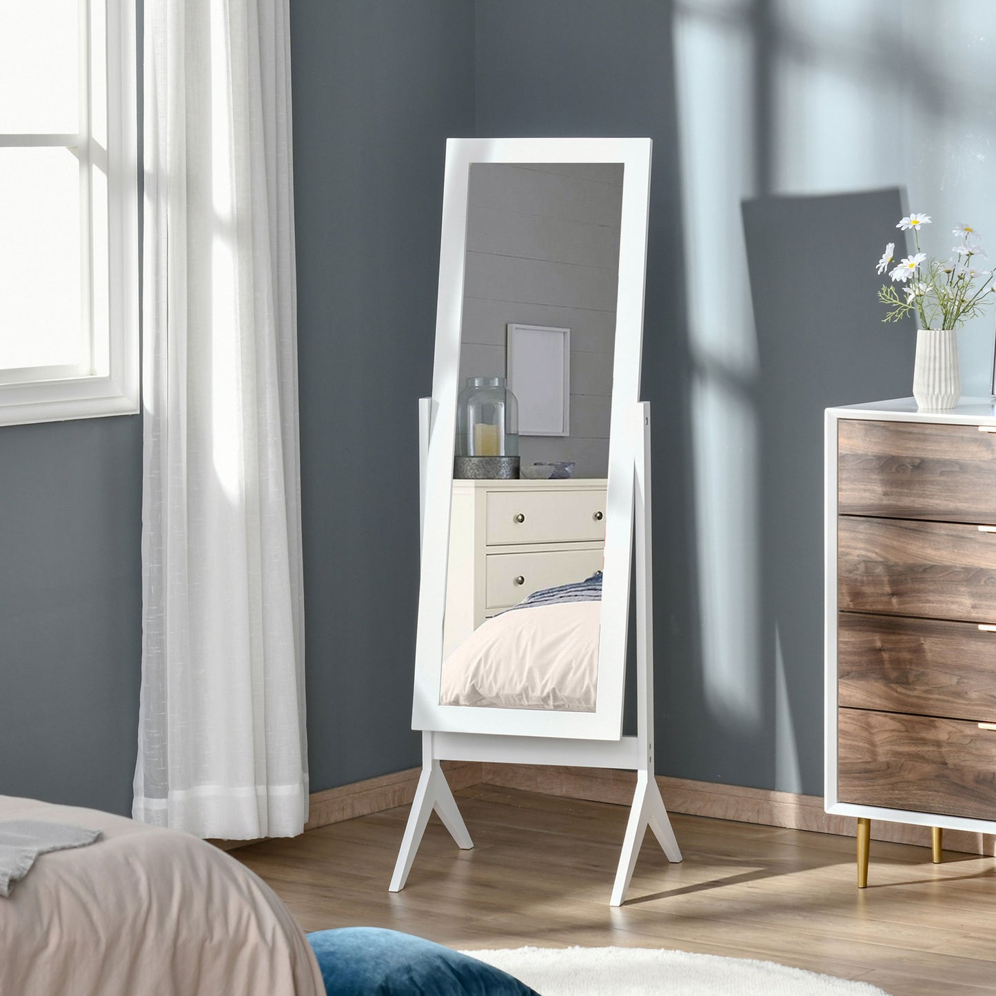 HOMCOM Full Length Mirror, Freestanding Adjustable Angle Dressing Mirror for Bedroom, Living Room, 148 x 47 cm, White