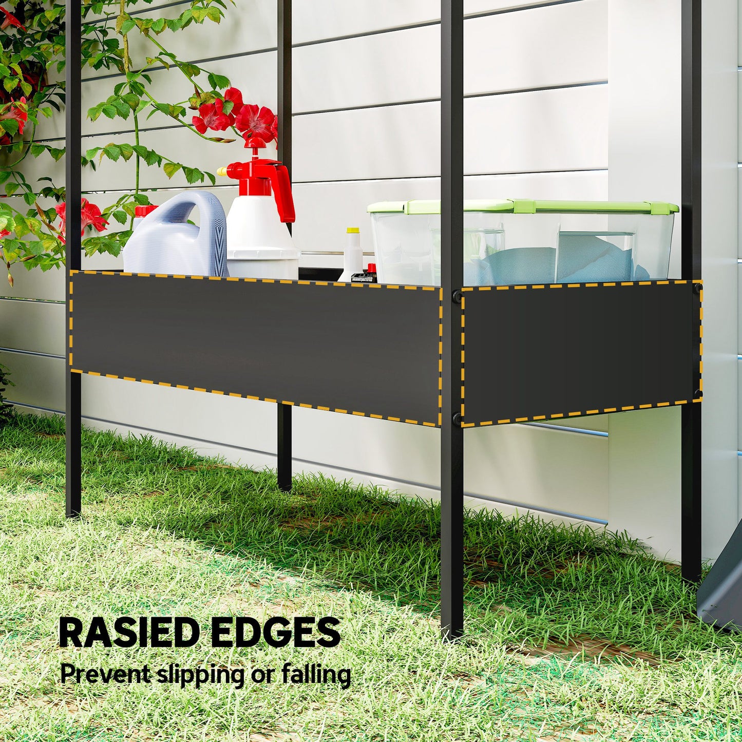 Outsunny 2 Tier Plant Stand, Outdoor Indoor Metal Plant Stand with Hook, House-Shaped Pots Holder Display Rack, Black
