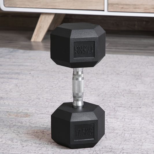 HOMCOM 2 x 17.5KG Rubber Hex Dumbbell Portable Hand Weights Dumbbell Home Gym Workout Fitness Hand Dumbbell