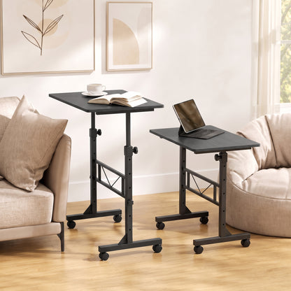 HOMCOM Overbed Table Adjustable Height Sofa Side Table with Wheels 80 x 40 cm Black