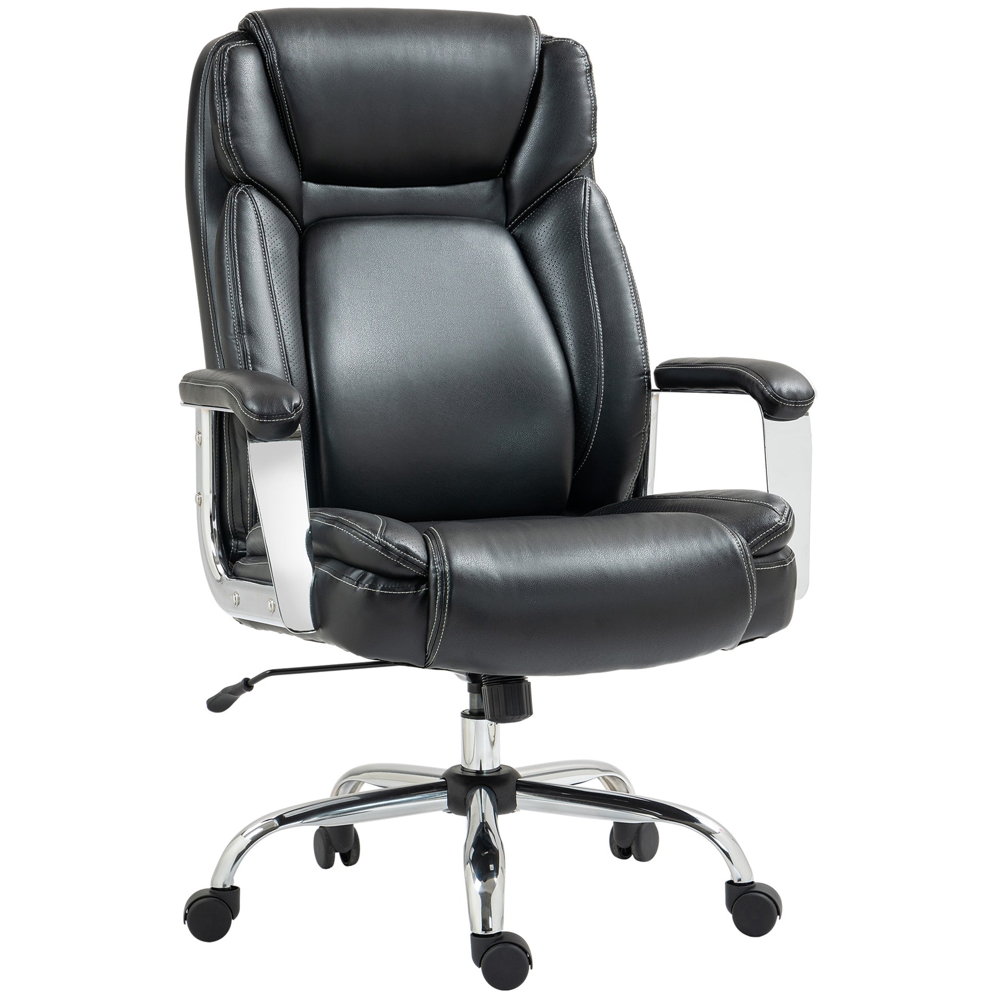 HOMCOM Ergonomic Office Chair, Heavy Duty Faux Leather Desk Chair with Tilt Function, Adjustable Height, 227kg 500LBS Swivel Computer Chair for Home Study, Black-Office Chairs-ChewyGames-ChewyGames