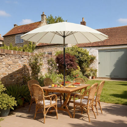Outsunny 2 m Shanghai Garden Parasol Umbrella with 16 Fibreglass Ribs, Outdoor Parasol Sun Shade with Crank & Tilt, Cream White