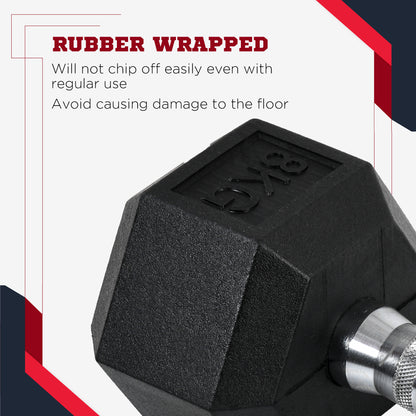 HOMCOM 2x8kg Hex Dumbbell Rubber Weights Sets Hexagonal Gym Fitness Lifting Home-Dumbbells-ChewyGames-ChewyGames