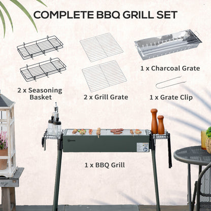 Outsunny Portable Charcoal Barbecue BBQ Grill with Seasoning Baskets and Hooks, Compact Stainless Steel Cooker for Camping Picnic Hiking Garden Party Festival, Dark Green