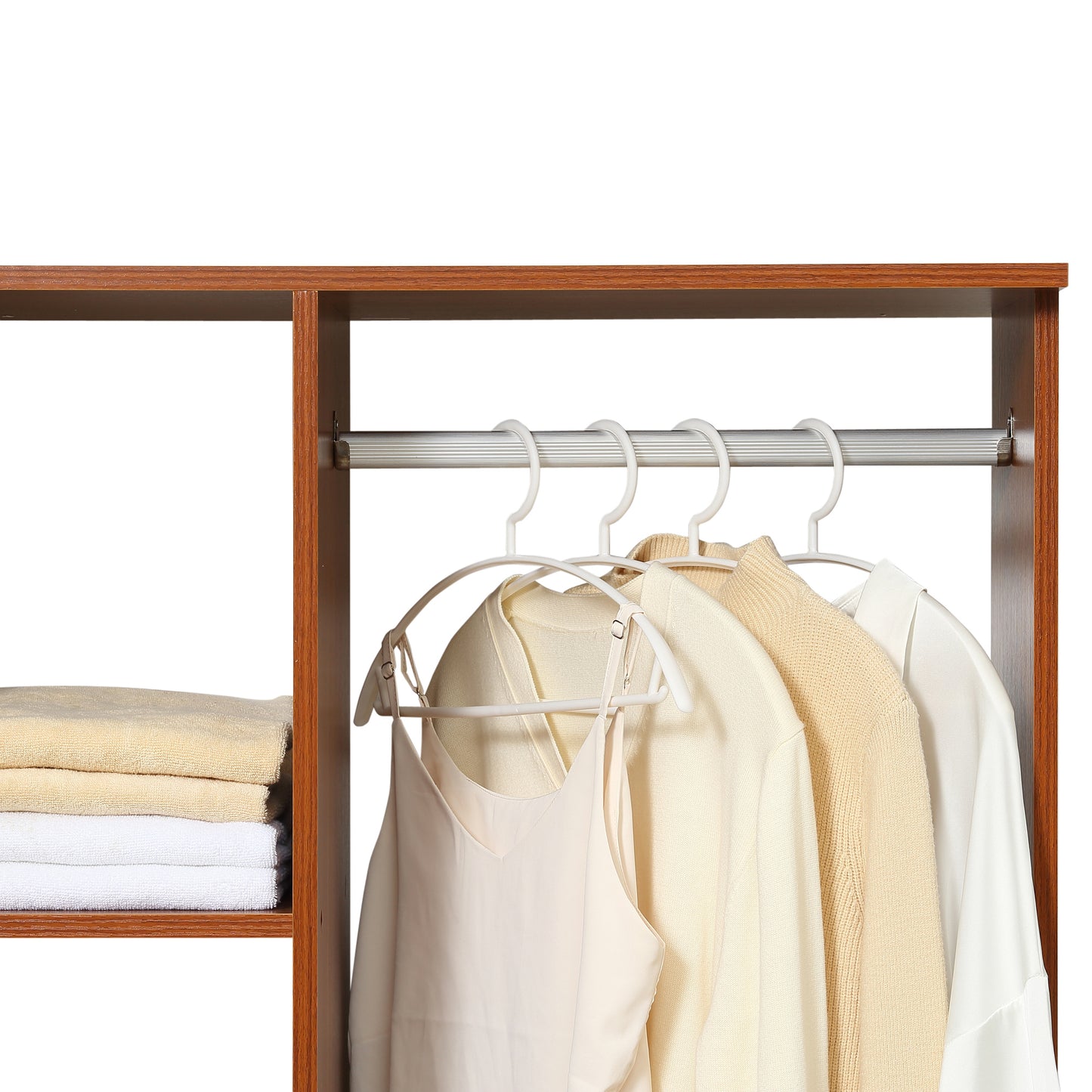 HOMCOM Open Wardrobe on Wheels, Bedroom Wardrobe with Clothes Hanging Rail, 3 Storage Shelves, Mobile Garment Rack for Cloakroom, Hallway, Walnut-Corner Wardrobes-ChewyGames-ChewyGames