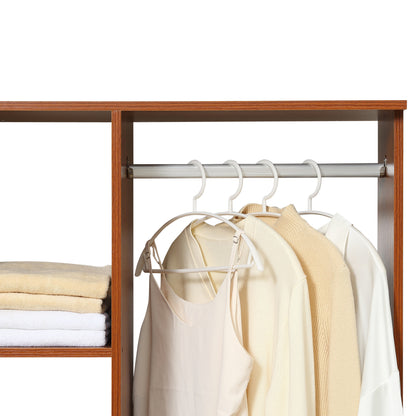 HOMCOM Open Wardrobe on Wheels, Bedroom Wardrobe with Clothes Hanging Rail, 3 Storage Shelves, Mobile Garment Rack for Cloakroom, Hallway, Walnut-Corner Wardrobes-ChewyGames-ChewyGames