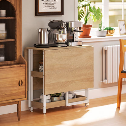 HOMCOM Four-Person Drop Leaf Table - Natural Wood-Effect