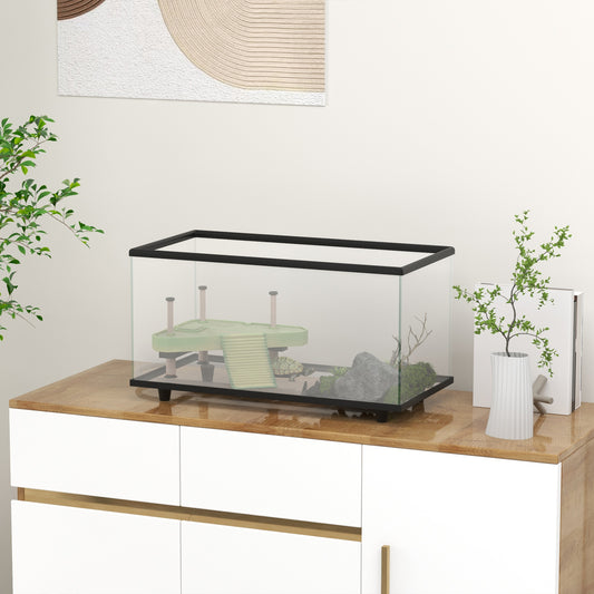 PawHut 50L Glass Turtle Tank Aquarium with Basking Platform, Easy Drainage, Strip Patch Thermometer