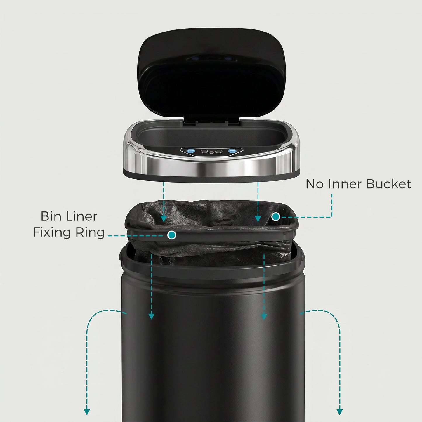 HOMCOM 42L Sensor Bin, Automatic Touchless Rubbish Bin with Soft-Close Lid, Fingerprint Resistant Stainless Steel for Kitchen, Home Office, Recycling and Waste, Black
