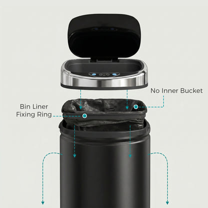 HOMCOM 42L Sensor Bin, Automatic Touchless Rubbish Bin with Soft-Close Lid, Fingerprint Resistant Stainless Steel for Kitchen, Home Office, Recycling and Waste, Black
