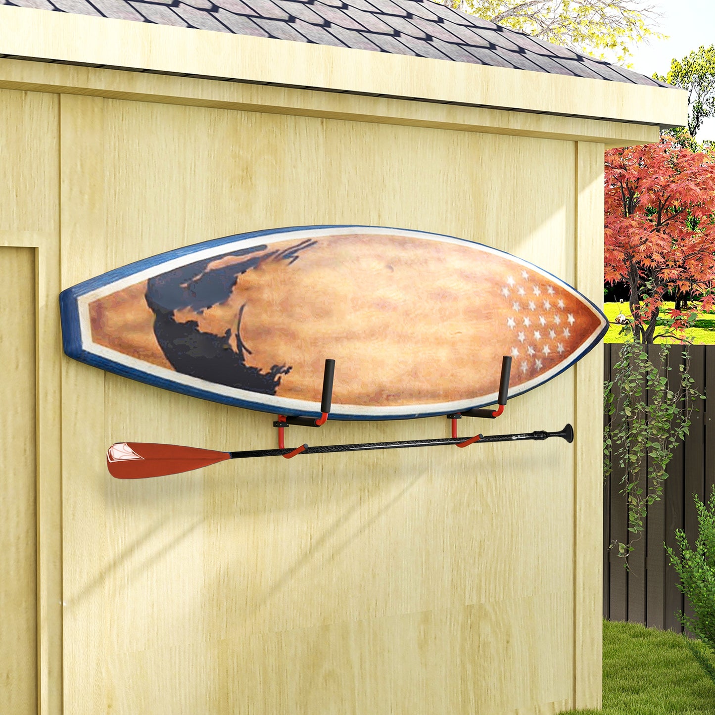 HOMCOM Kayak Canoe Heavy Duty Wall Mounted Storage Holder Rack Heavy Duty Storing Hangers Red