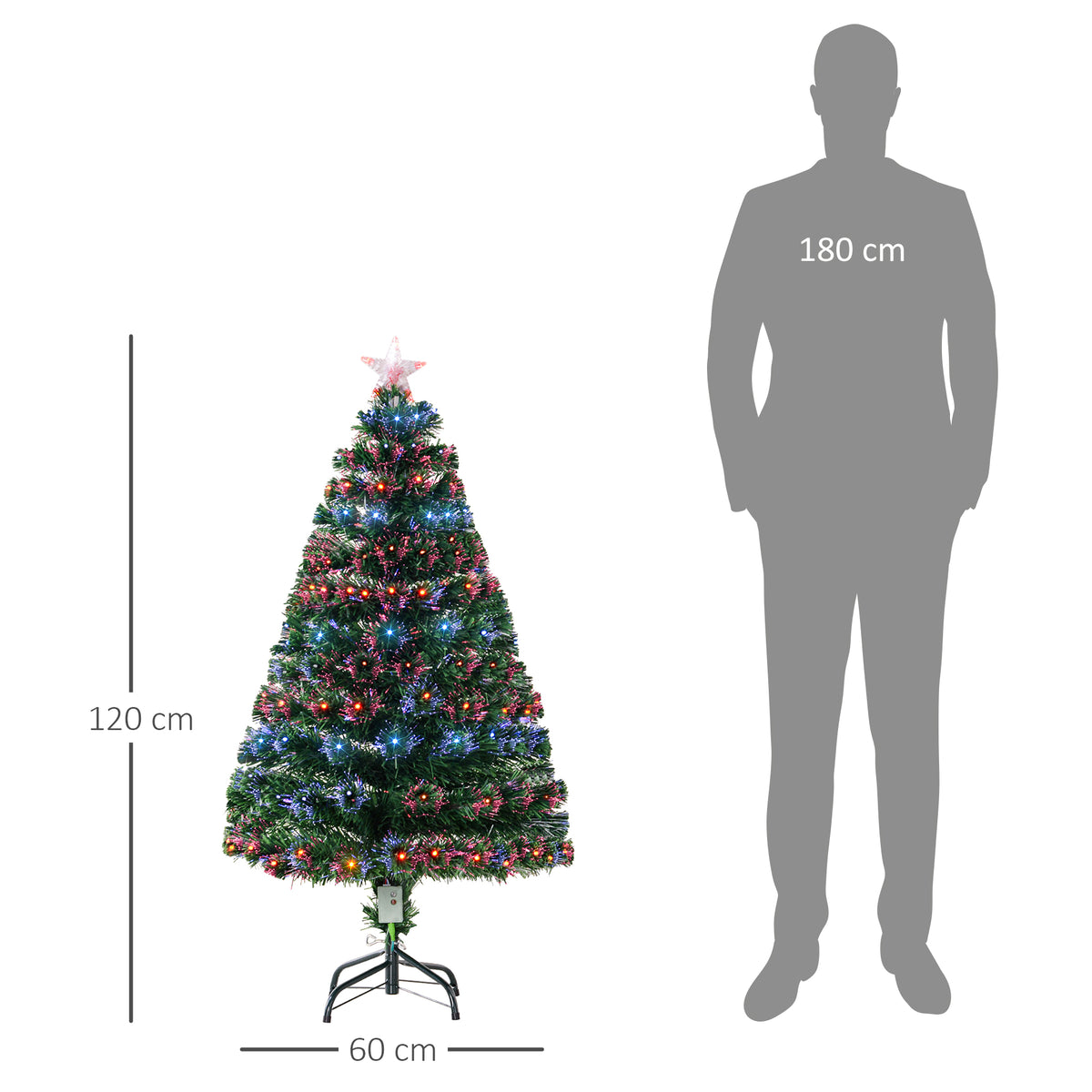 HOMCOM 4 Feet Prelit Artificial Christmas Tree with Multi-Coloured Fiber Optic LED Light, Holiday Home Xmas Decoration, Green